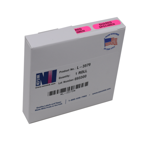 NEVS Label, SHARED SPECIMEN 5/16" x 1-1/4" Fluorescent Pink w/ black L-3579